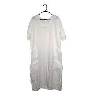 La Bass Germany White Linen Lagenlook Dress With Pockets Size 2 XL 1X